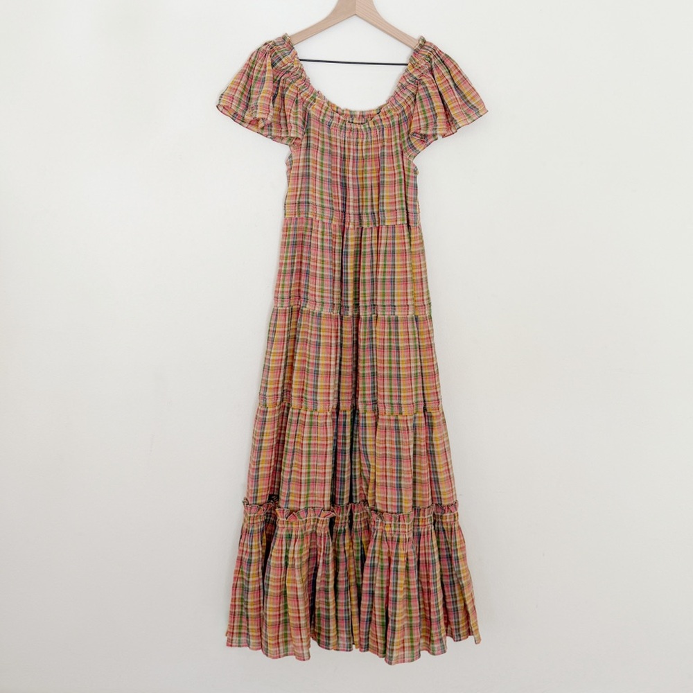 THE GREAT. Colorful Plaid Maxi Dress